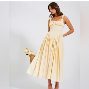 Noreen Egg White Satin Drop Waist Maxi Sundress